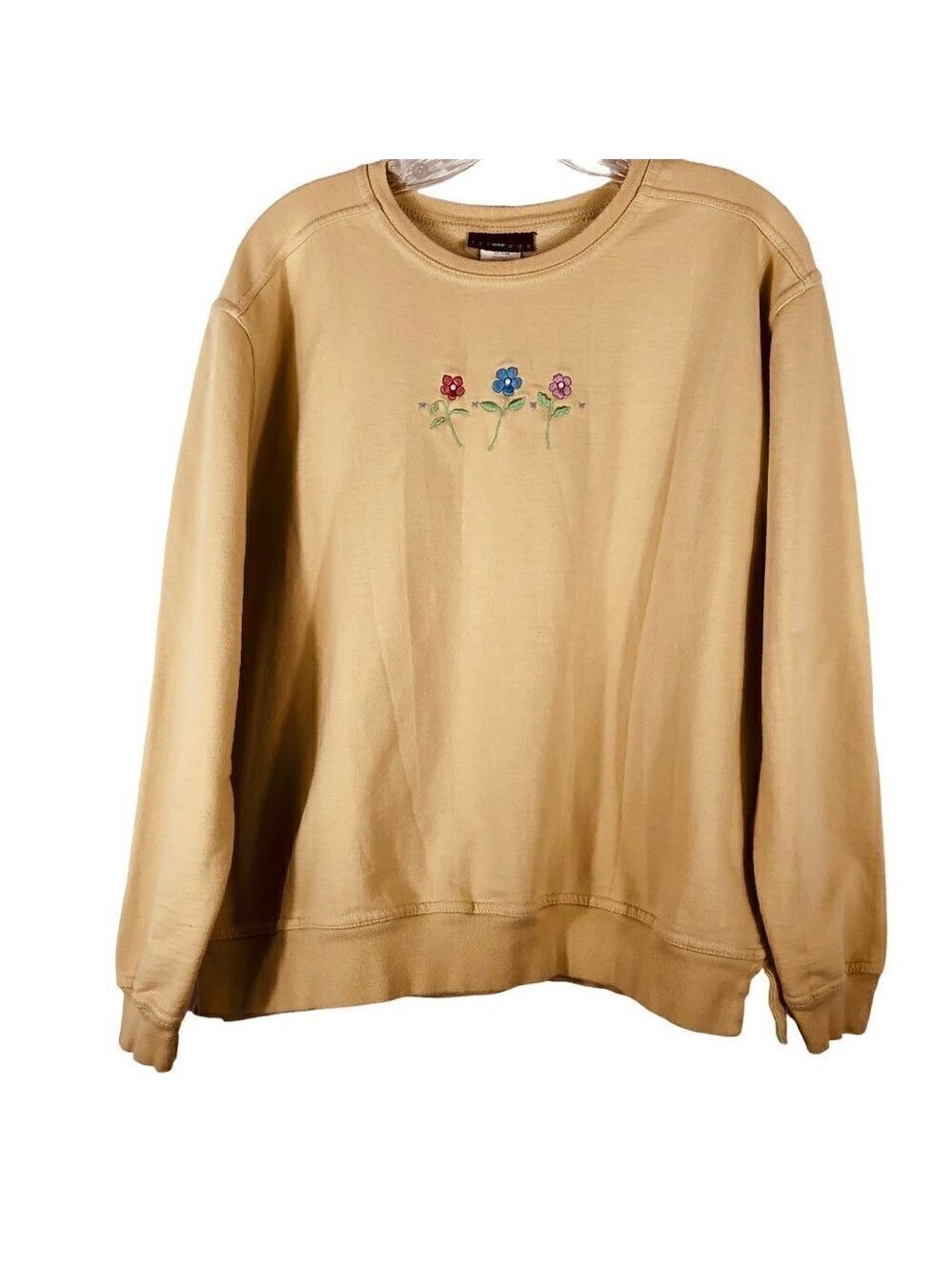 Trilogy Women's Gold Floral Embroidered Sweatshirt Size XL